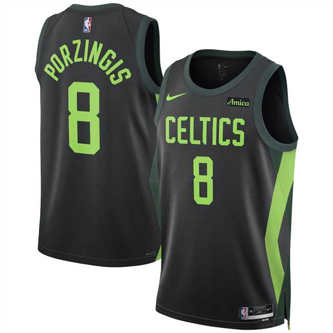 Mens Boston Celtics #8 Kristaps Porzingis Black 2024-25 City Edition Stitched Jersey Dzhi